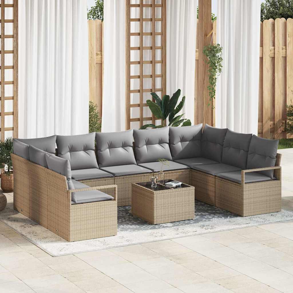 10 Stykker Have Sofa Sæt med Puder Sort Poly Rattan, vidaXL 2-Personers Have Sofa med Puder Beige Poly Rattan