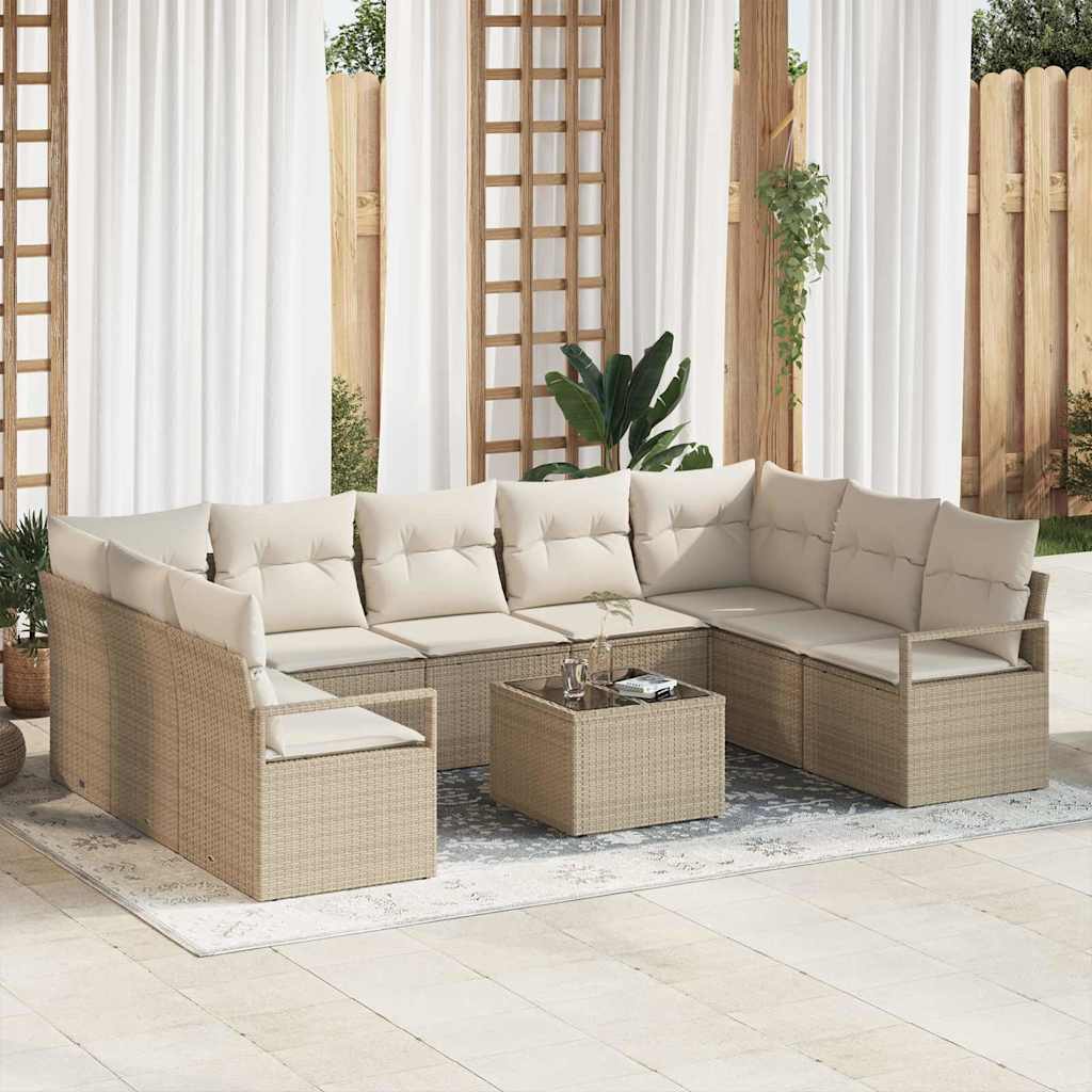 10-Personers Have Sofa Sæt med Puder Brun Poly Rattan, vidaXL 2-Sæders Have Sofa med Puder Beige Poly Rattan
