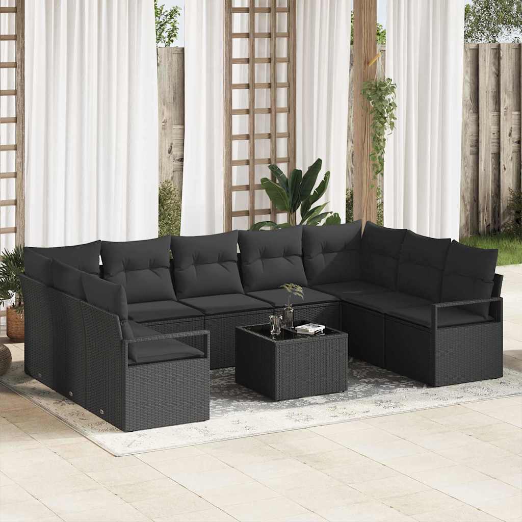 10 Stykker Have Sofa Sæt med Puder Beige Polyrattan, vidaXL 2-personers Have Sofa med Puder Sort Polyrattan
