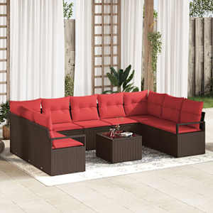 Kavčna garnitura z blazino 10 pcs Rjava poli ratan