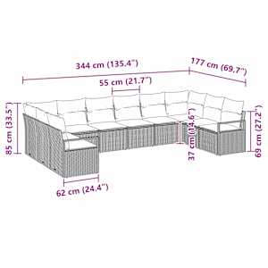 Set pohovek s polštářem 10 pcs Šedá polyratan - obrázek 8