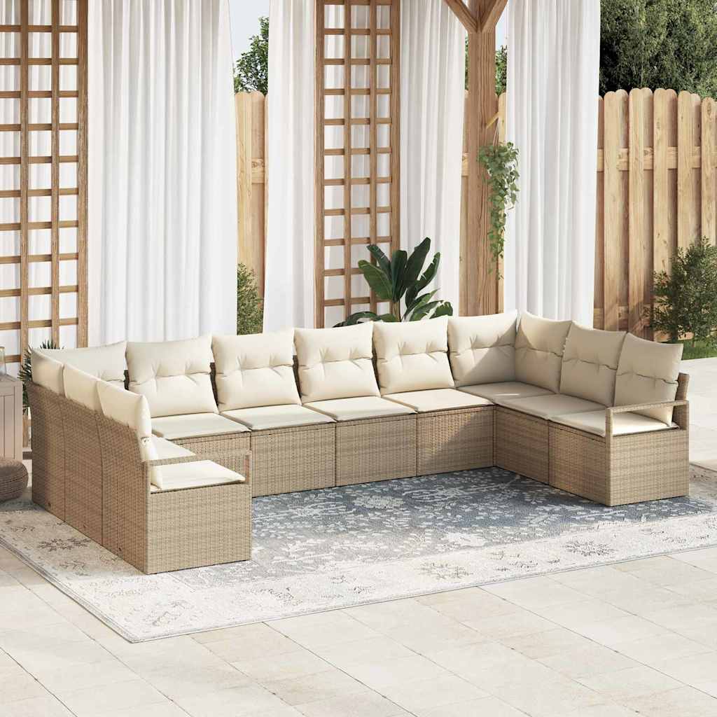 10-delers havesofa sæt med puder beige poly rattan, vidaXL 2-personers havesofa med puder beige poly rattan