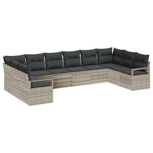 Set pohovek s polštářem 10 pcs Světle šedá polyratan - obrázek 2