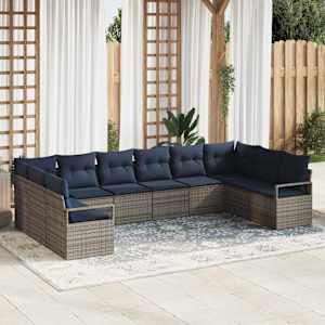 Kavčna garnitura z blazino 10 pcs Siva poli ratan