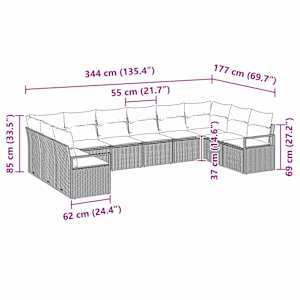 Set pohovek s polštářem 10 pcs Šedá polyratan - obrázek 8