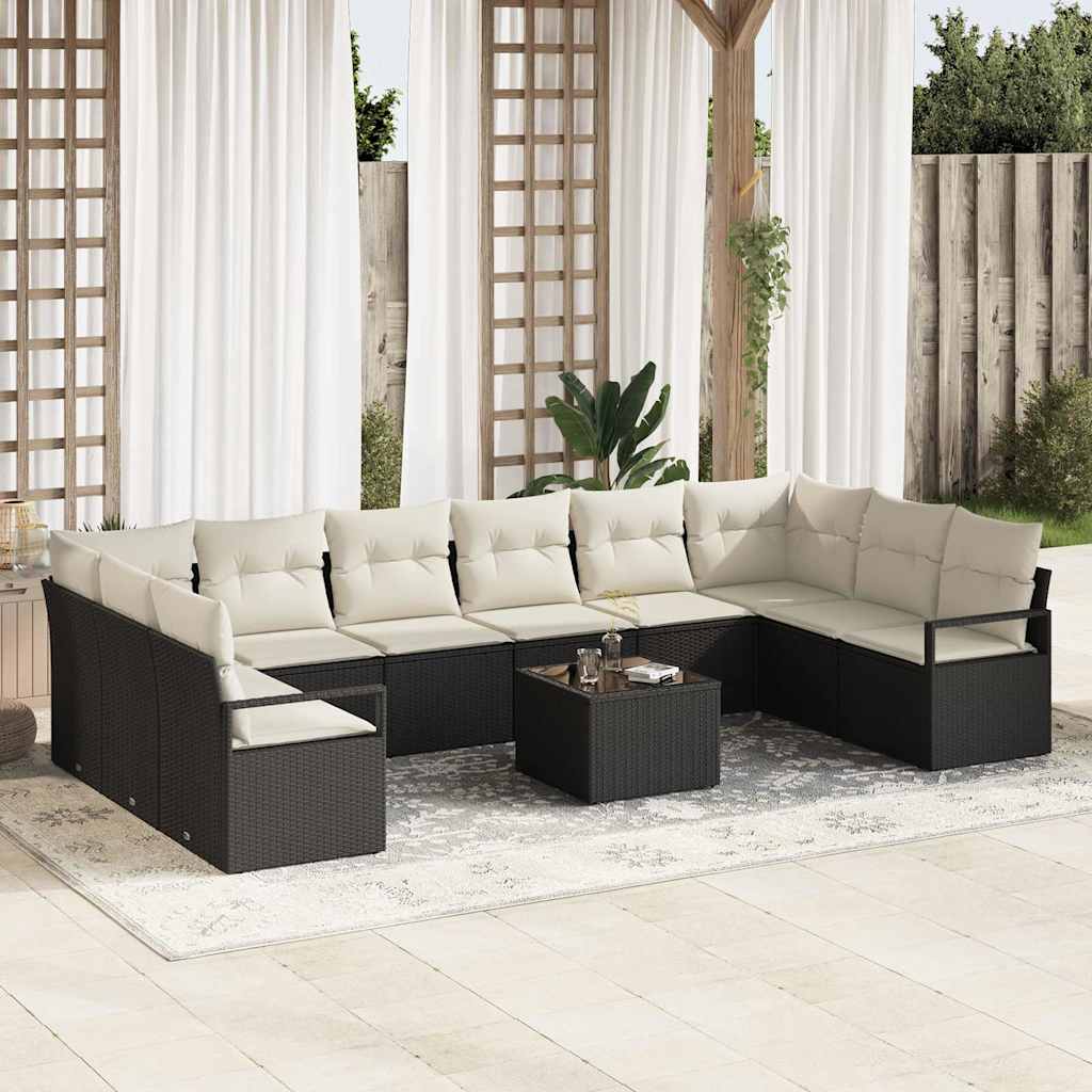 10-delte havesofa sæt med puder brun poly rattan, vidaXL 2-personers havesofa med puder sort poly rattan