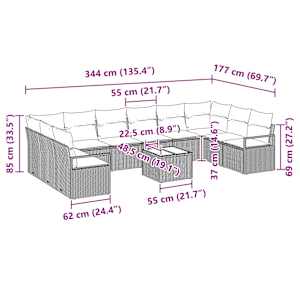Set pohovek s polštářem 11 pcs Černá polyratan - obrázek 9