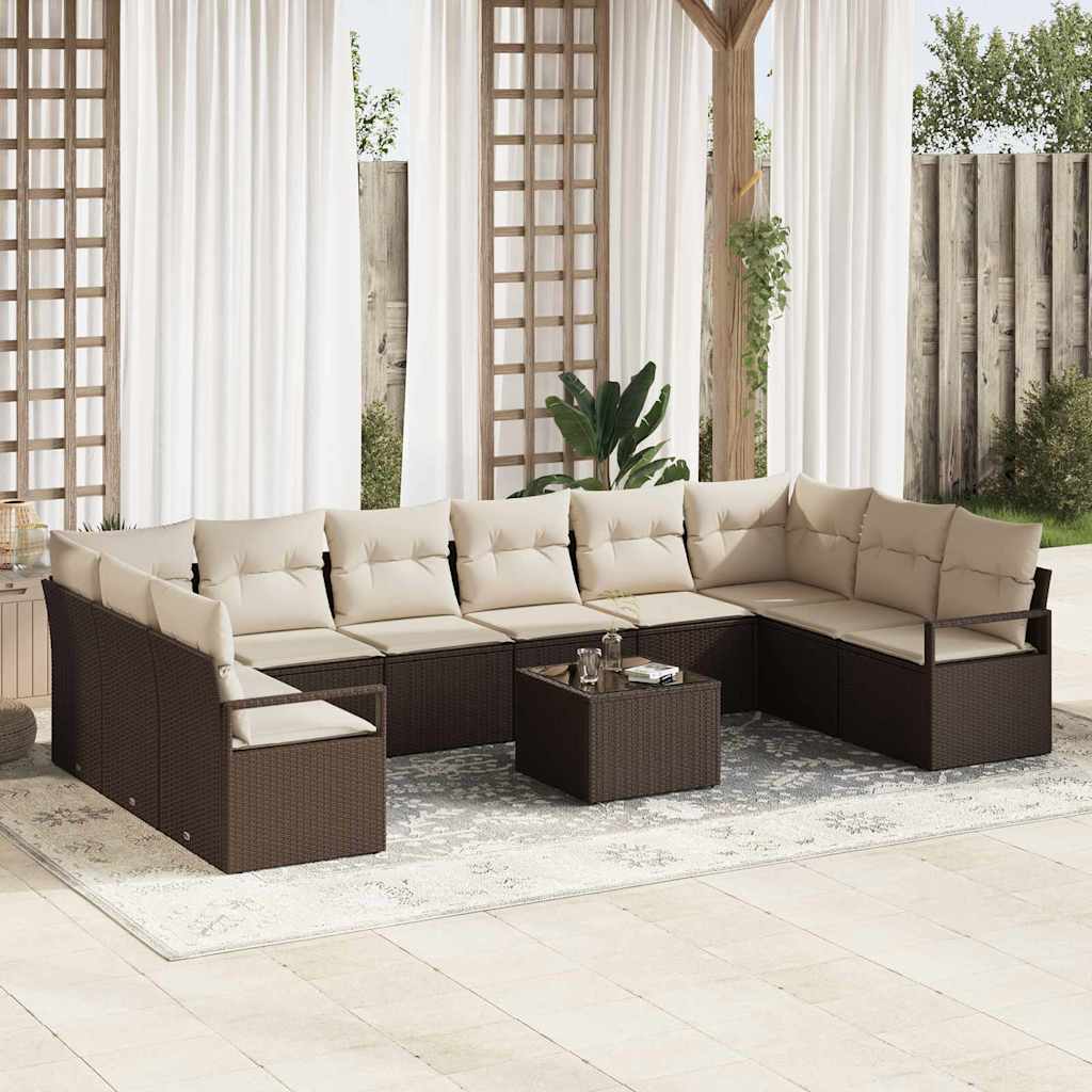 10 delers have sofa sæt med puder grå poly rattan, vidaXL 2-personers have sofa med puder brun poly rattan
