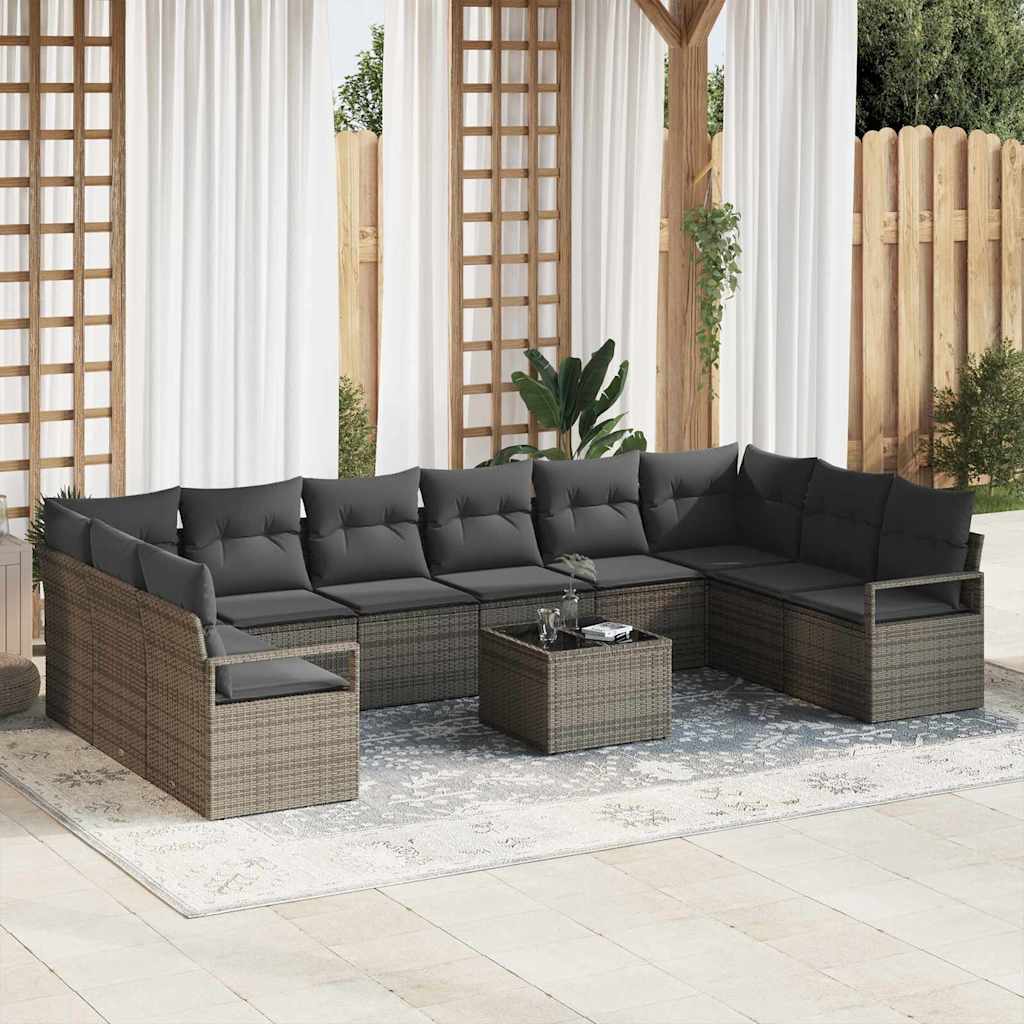 10 dele have sofa sæt med hynder sort poly rattan, vidaXL 2-personers have sofa med hynder grå poly rattan