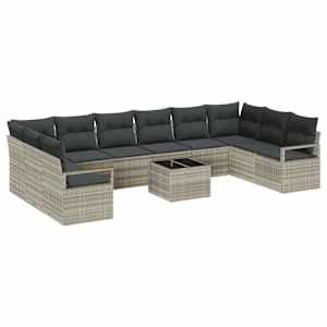 Set pohovek s polštářem 11 pcs Světle šedá polyratan - obrázek 2