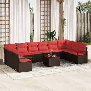 Kavčna garnitura z blazino 11 pcs Rjava poli ratan