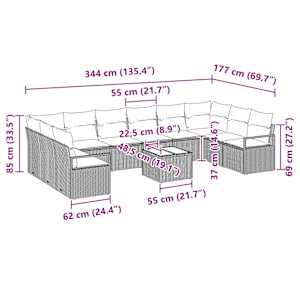 Set pohovek s polštářem 11 pcs Šedá polyratan - obrázek 9