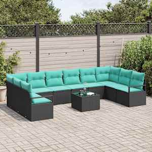 Set pohovek s polštářem 11 pcs Černá polyratan - obrázek 3