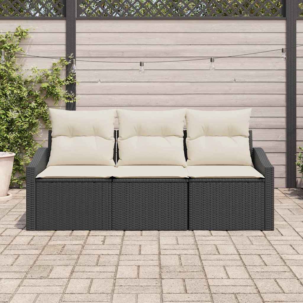 vidaXL 3-delige tuinsofa set met kussens in zwart poly rattan