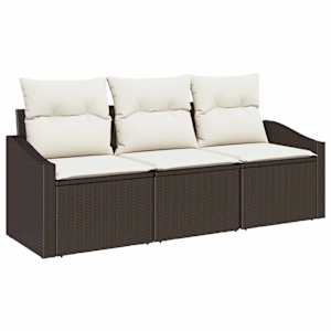 Set pohovek s polštářem 3 pcs Hnědá polyratan - obrázek 2