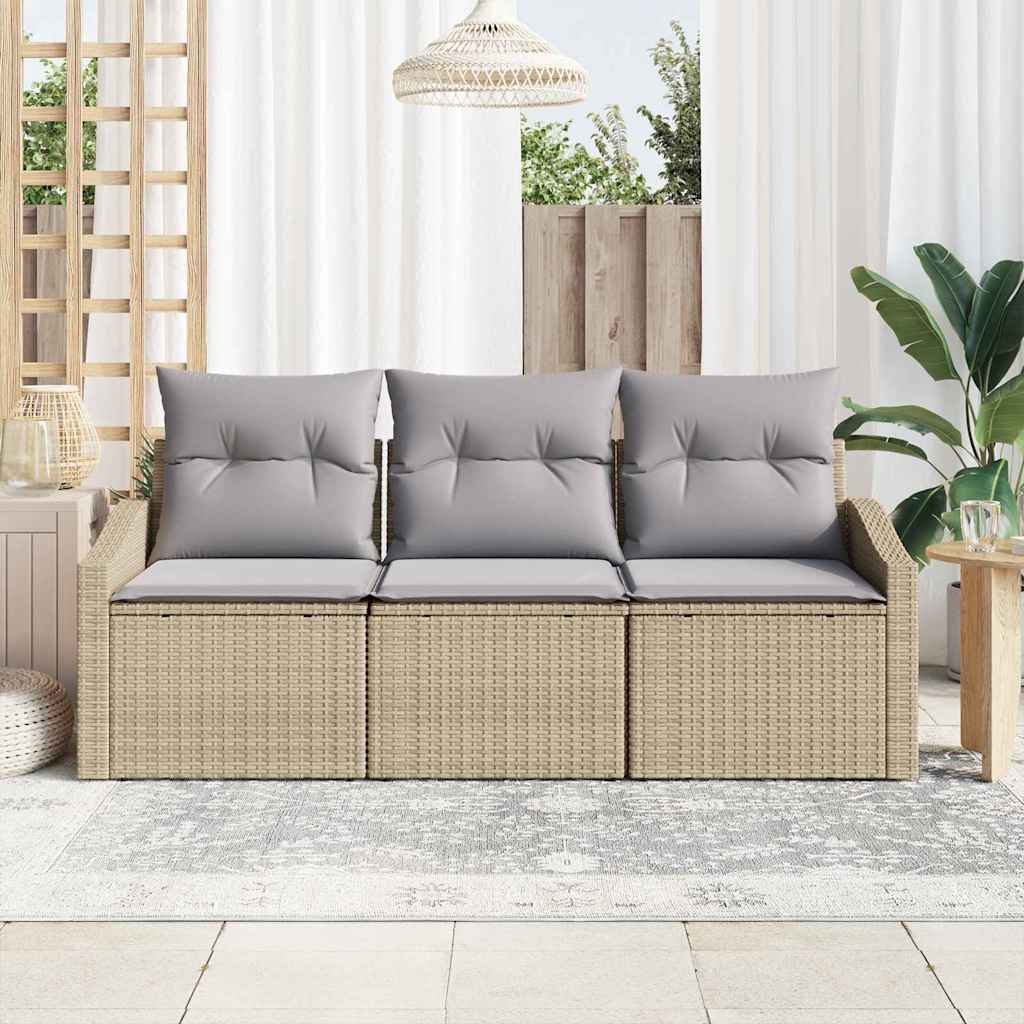 vidaXL 3-delige tuinsofa set met kussens in beige poly rattan