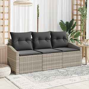 Set pohovek s polštářem 3 pcs Světle šedá polyratan - obrázek 1