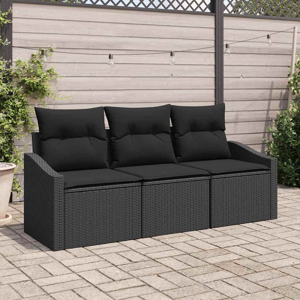 3 Tükiline Ai Sofa Komplekt koos Padjadega Must Polü Rattan