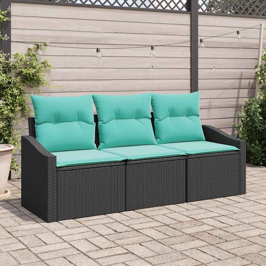 vidaXL Set de canapea cu pernă 3 pcs Negru poliratan