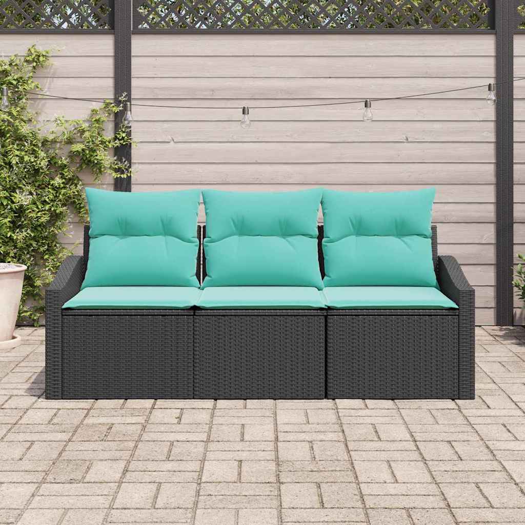 Kavčna garnitura z blazino 3 pcs Črna poli ratan - slika 3