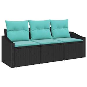 Set pohovek s polštářem 3 pcs Černá polyratan - obrázek 2