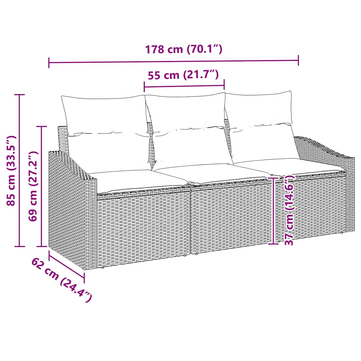 Sofa Sæt 3 stk. polyrattan - Billede 7