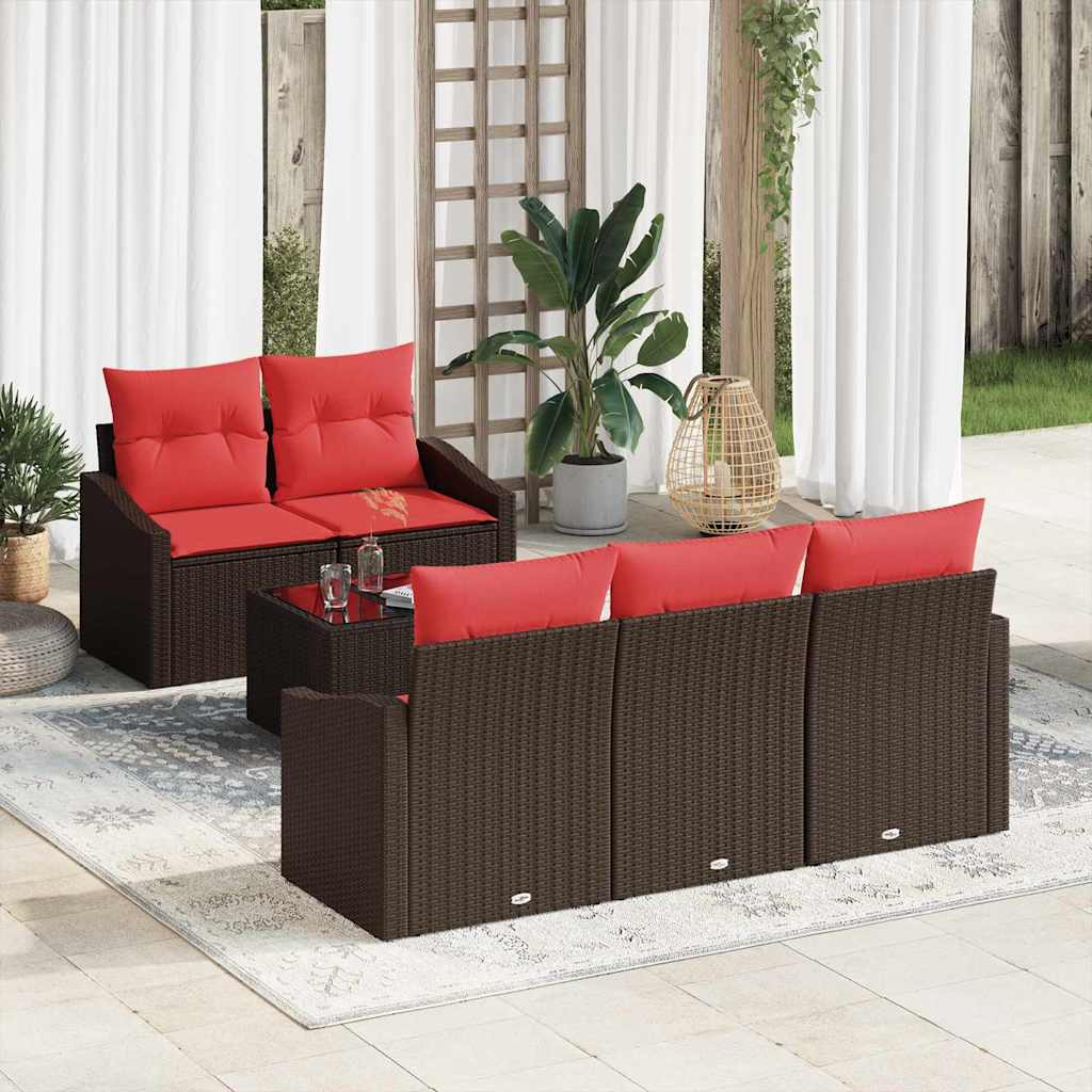 vidaXL Soffset 6 st 3-Antal sittplatser Brun och Röd konstrotting