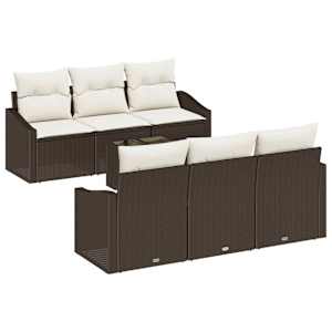 Set pohovek s polštářem 7 pcs Hnědá a krémová polyratan - obrázek 2