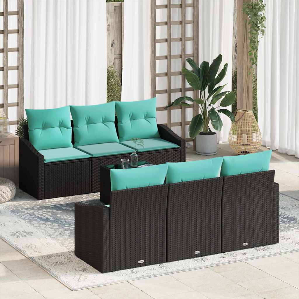 vidaXL Set de canapea cu pernă Manual 7 pcs Negru și Turcoaz poliratan