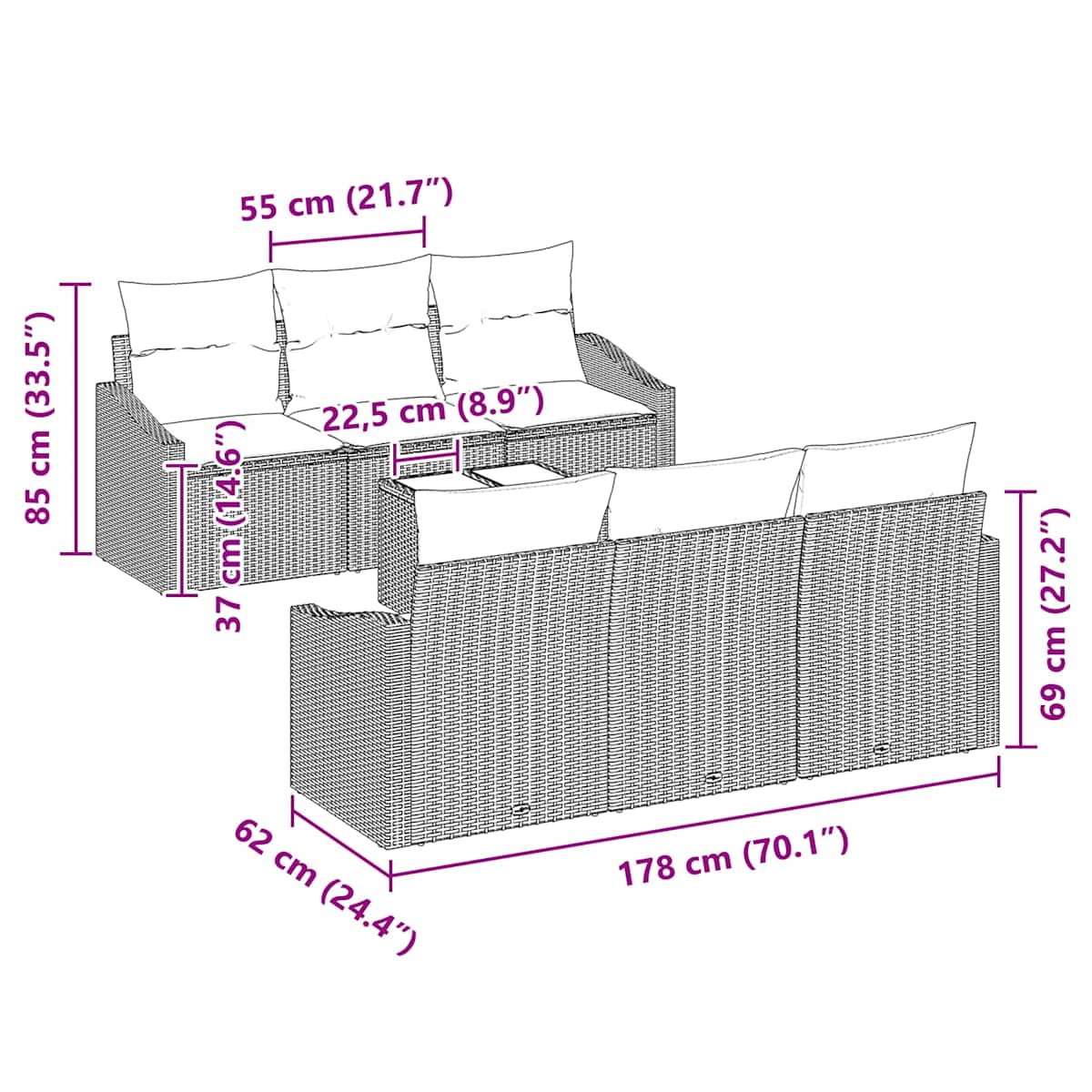 Sofa Sæt 7 stk. 3-Antal sæder polyrattan - Billede 8