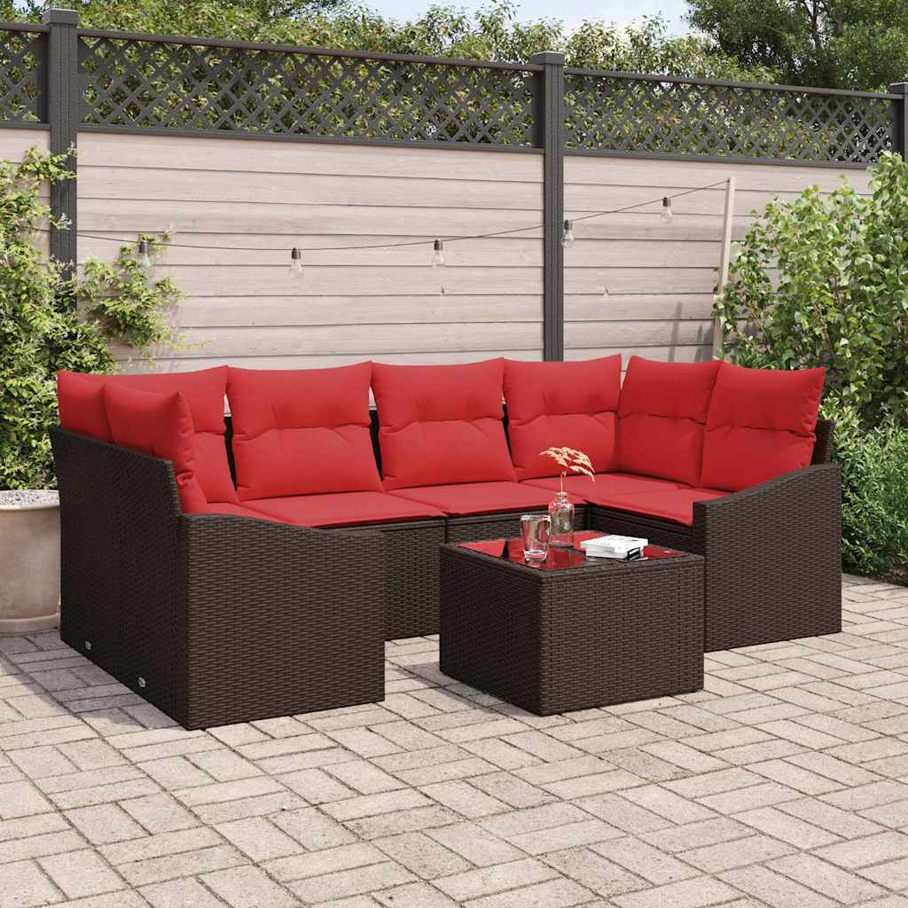 Bankstel 7 st 3-Aantal zitplaatsen Bruin en Rood poly rattan – afbeelding 1