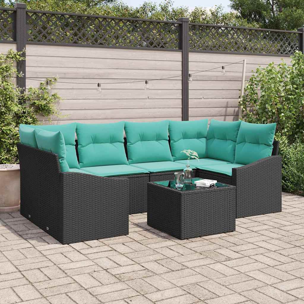 Set pohovek s polštářem 7 pcs Černá a Tyrkysová polyratan 3346626