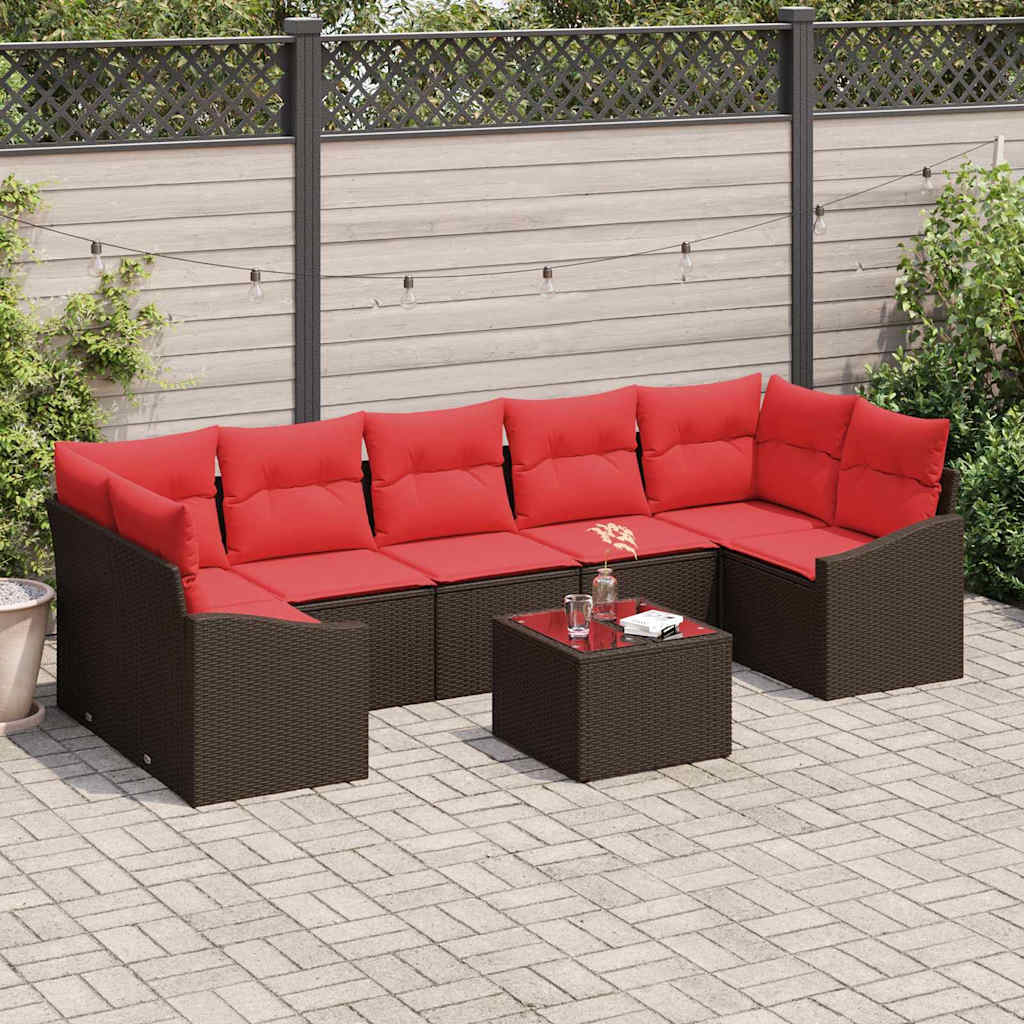 Bankstel 8 st 7-Aantal zitplaatsen Bruin en Rood poly rattan – afbeelding 1