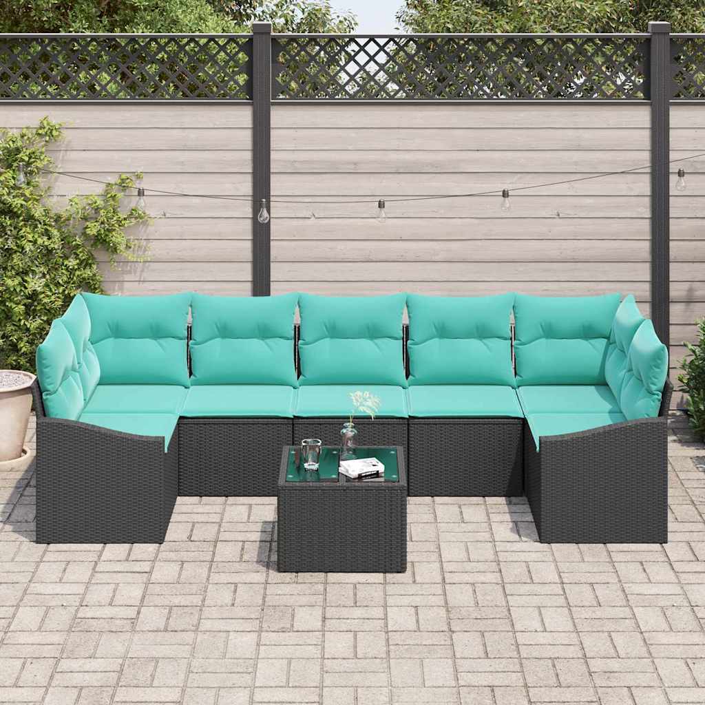 Set pohovek s polštářem 8 pcs Černá a Tyrkysová polyratan 3346646