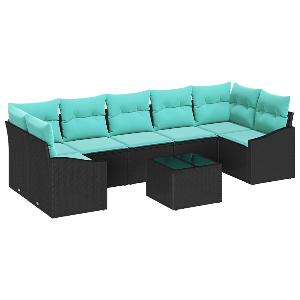 Set pohovek s polštářem 8 pcs Černá a Tyrkysová polyratan 3346646