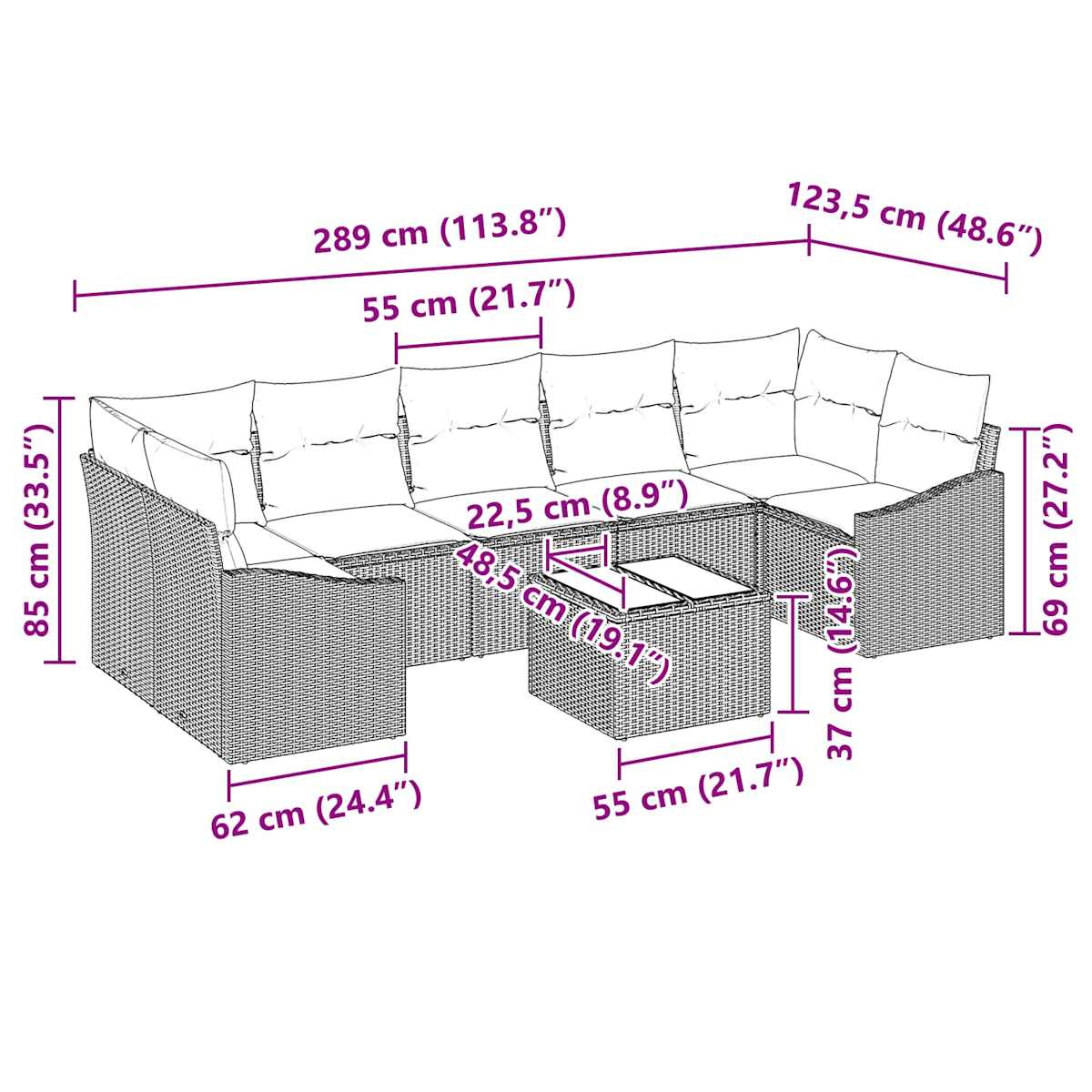 Sofa Sæt 8 stk. 7-Antal sæder polyrattan - Billede 9