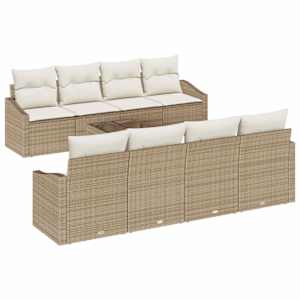 Set pohovek s polštářem 9 pcs Béžová a krémová polyratan - obrázek 2
