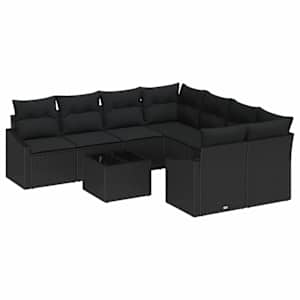 Set pohovek s polštářem s polštářem 9 pcs Černá polyratan - obrázek 2