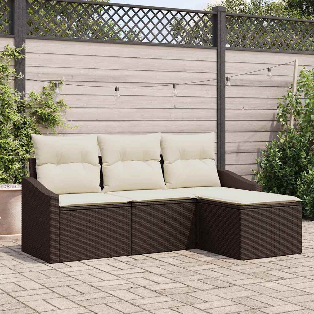 4 Stykker Have Sofa Sæt med Hynder Brun Poly Rattan