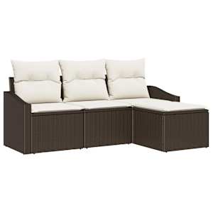 Set pohovek s polštářem 4 pcs Hnědá polyratan - obrázek 2