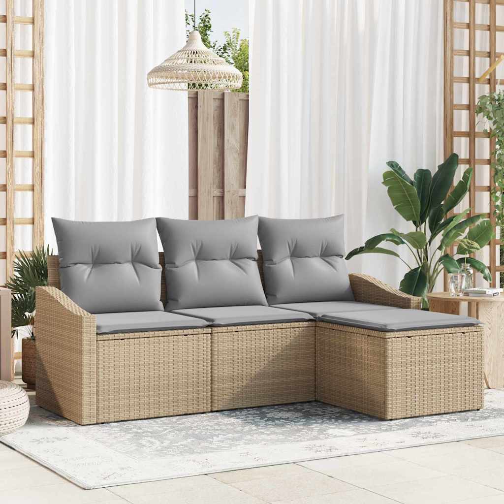 4 Delt Havemøbel Sæt med Puder Beige Poly Rattan