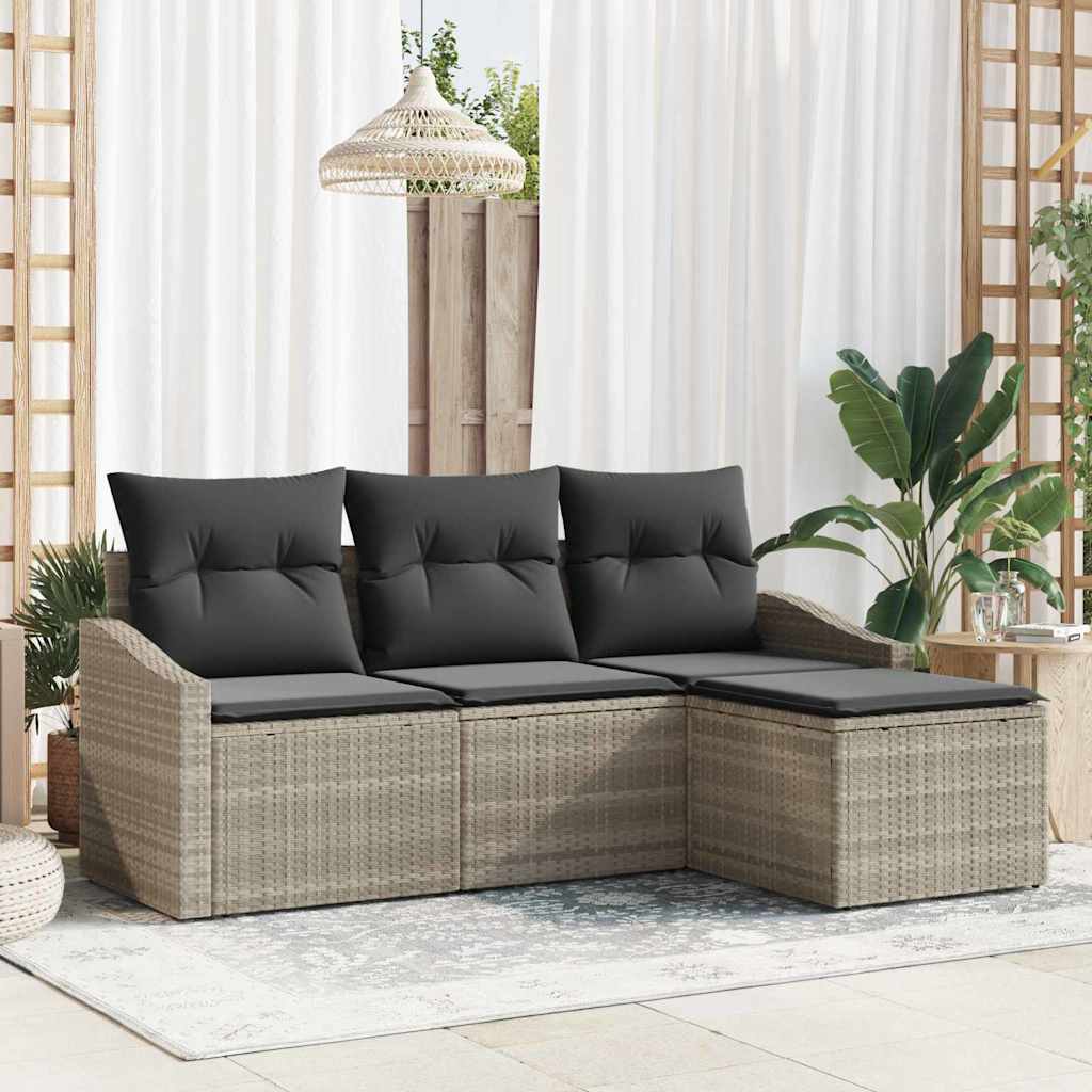 4 Stykker Have Sofa Sæt med Puder Lys Grå Poly Rattan