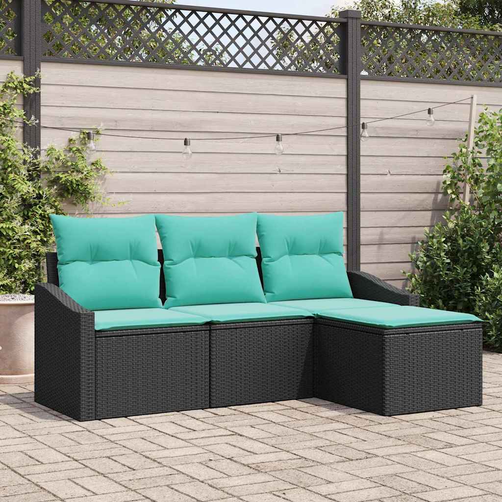 vidaXL Set de canapea cu pernă 4 pcs Negru poliratan