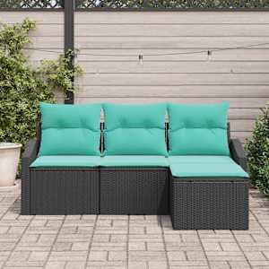 Set pohovek s polštářem 4 pcs Černá polyratan - obrázek 3