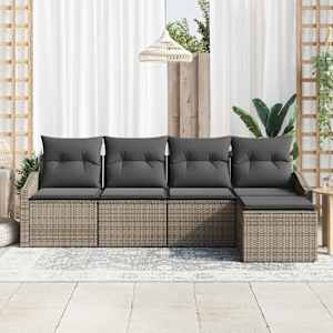 Set pohovek s polštářem 5 pcs Šedá polyratan - obrázek 3