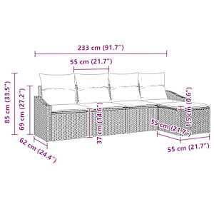 Set pohovek s polštářem 5 pcs Béžová polyratan - obrázek 8