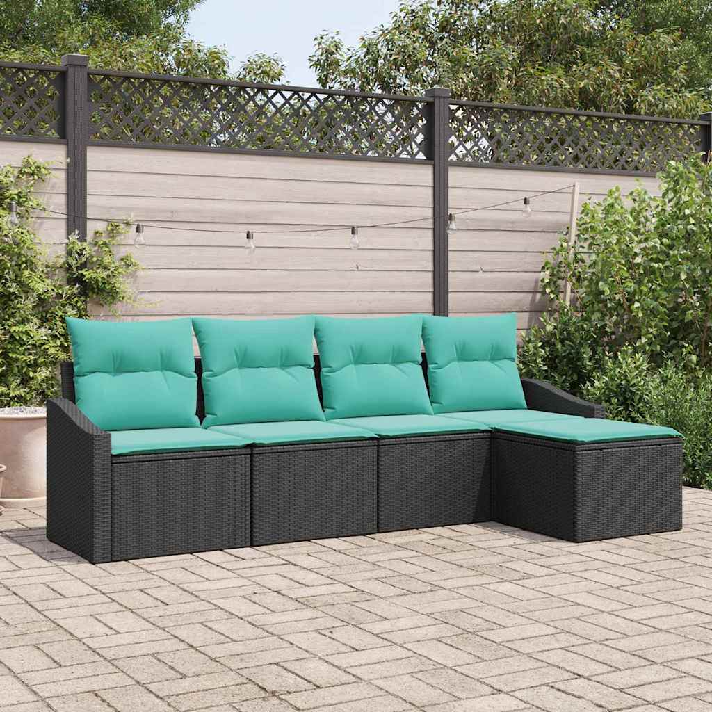 vidaXL Set de canapea cu pernă 5 pcs Negru poliratan