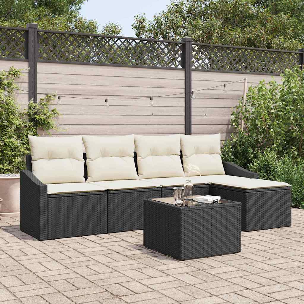 5 dele Have Sofa Sæt med Puder Brun Poly Rattan