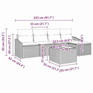 Set pohovek s polštářem 6 pcs Světle šedá polyratan - obrázek 9