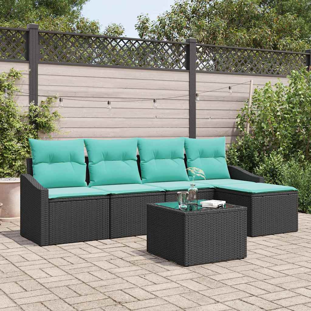 vidaXL Set de canapea cu pernă 6 pcs Negru poliratan